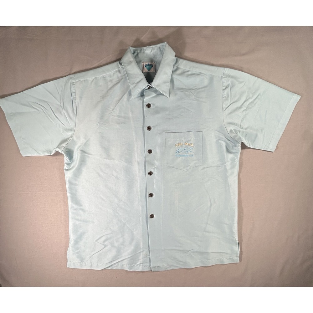 Del Mar Thoroughbred Club Embroidered Button Down Blue‎ Shirt Men's Large Horses